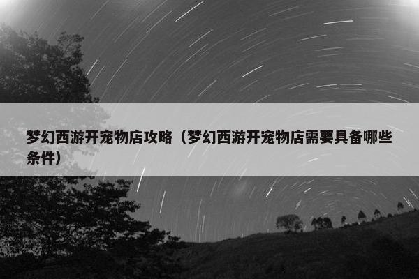 梦幻西游开宠物店攻略（梦幻西游开宠物店需要具备哪些条件）